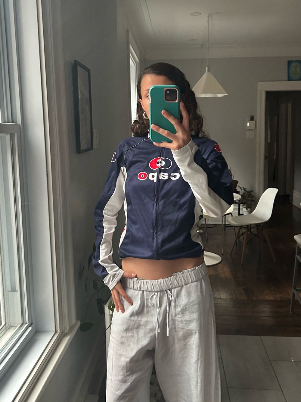 Navy & White Zip-Up Women's Track Jacket